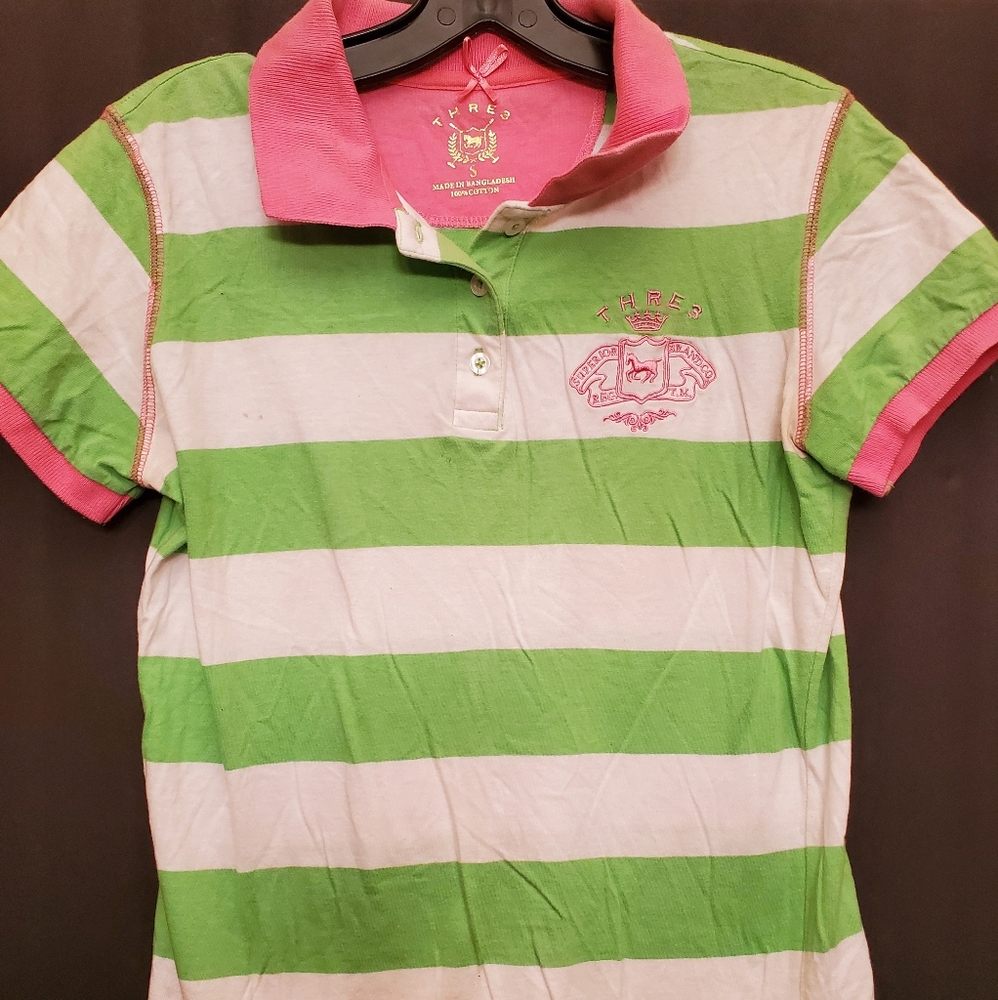 Thre3 brand womans polo style shirt size small